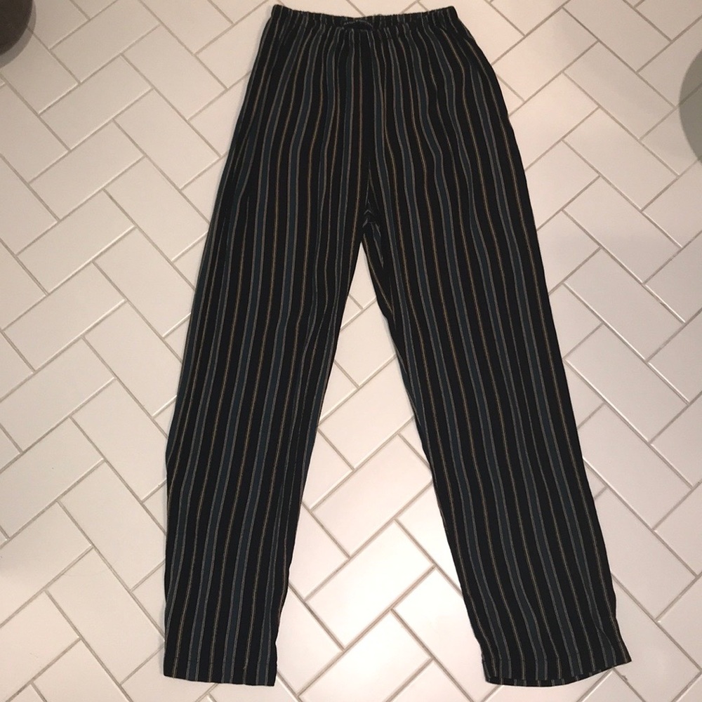 black, yellow, green stripped flowy Frankie pants